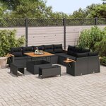 vidaXL Ensemble de canapé de jardin avec coussin 13 Pièces Noir