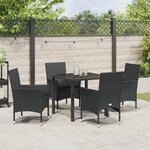 Ensemble de salle à manger de jardin 5 pièces avec coussins en rotin synthétique noir