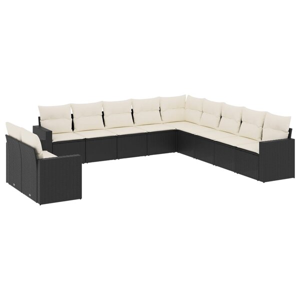 vidaXL Salon de jardin 11 Pièces avec coussins noir résine tressée