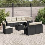 vidaXL Salon de jardin 9 Pièces avec coussins noir résine tressée