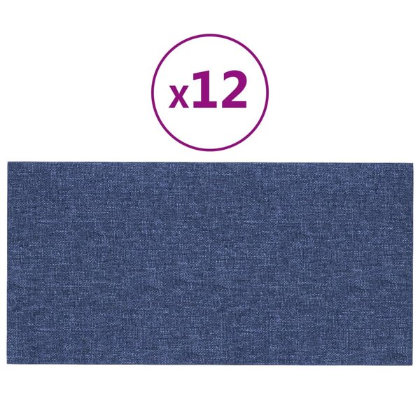vidaXL Panneaux muraux 12 Pièces Bleu 30x15 cm Tissu 0 54 m²