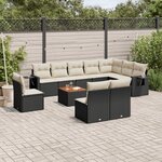 vidaXL Salon de jardin 11 Pièces avec coussins noir résine tressée