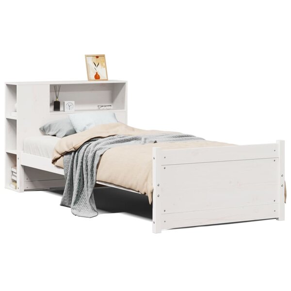 vidaXL Lit bibliothèque sans matelas blanc 90x200cm bois de pin massif
