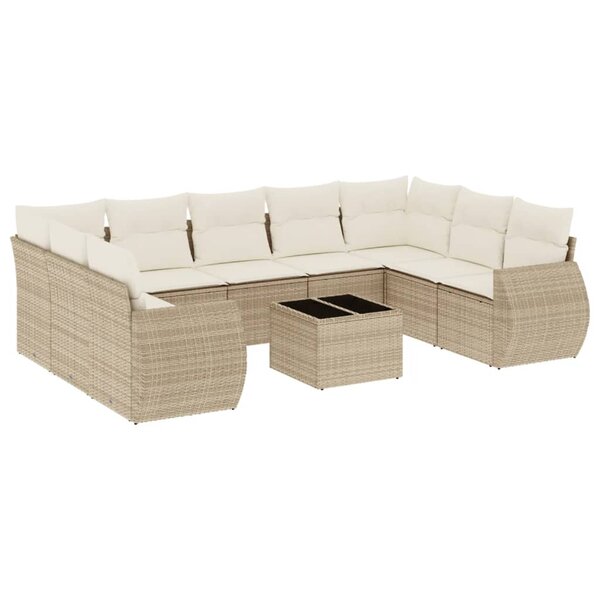vidaXL Salon de jardin avec coussins 10 Pièces beige résine tressée