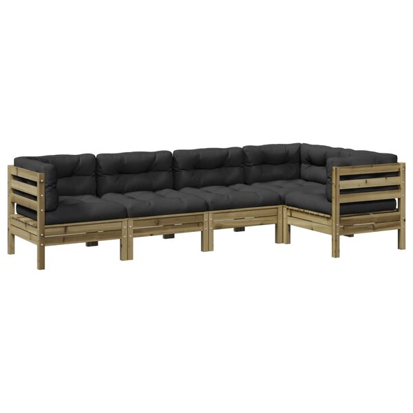 vidaXL Salon de jardin 5 Pièces avec coussins bois de pin imprégné