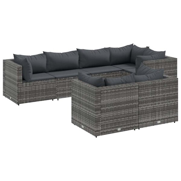 vidaXL Salon de jardin 7 Pièces avec coussins Gris Résine tressée