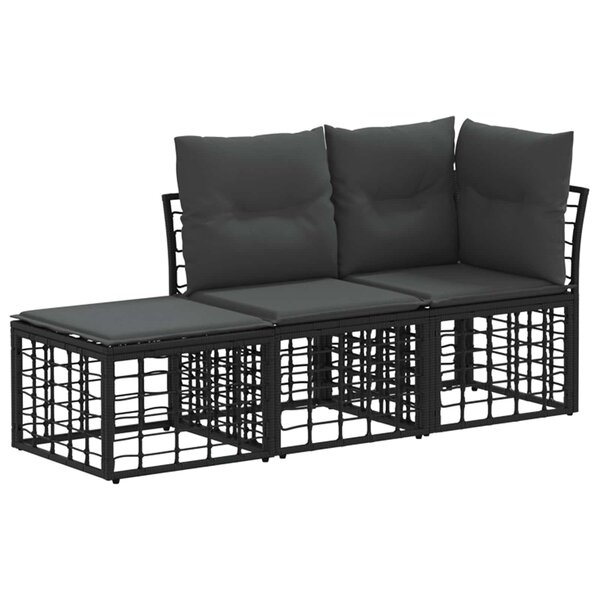 vidaXL Ensemble de canapés d'extérieur 3 Pièces Noir Polyester