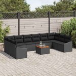 vidaXL Ensemble de canapé de jardin 11 Pièces Noir Poly rotin