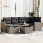 vidaXL Salon de jardin avec coussins 7 Pièces gris résine tressée