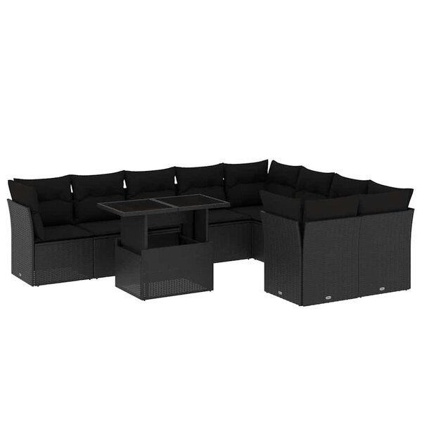 vidaXL Salon de jardin 10 Pièces avec coussins noir résine tressée