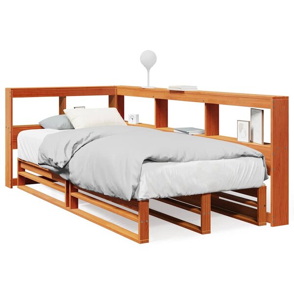 vidaXL Lit bibliothèque sans matelas cire marron 90x190 cm pin massif