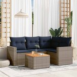 vidaXL Salon de jardin 5 Pièces avec coussins gris résine tressée