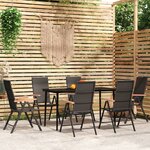 vidaXL Ensemble à manger de jardin 7 Pièces Noir