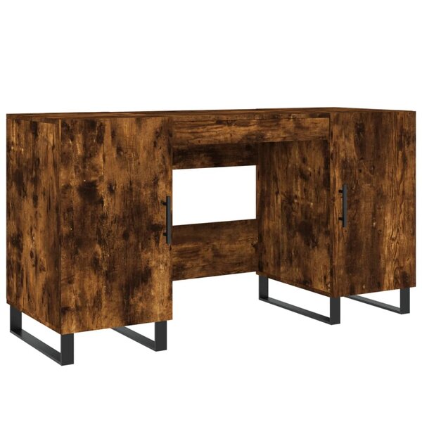 Bureau table poste de travail meuble d'ordinateur informatique étude chêne fumé 140 x 50 x 75 cm bois d'ingénierie brun 02_0023584