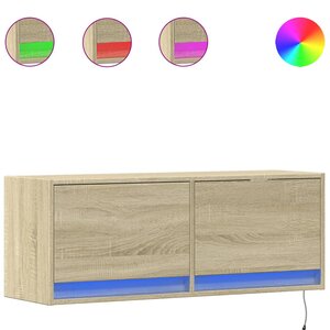 vidaXL Meuble TV mural avec lumières LED chêne sonoma 100x31x35 cm