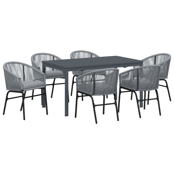 vidaXL Ensemble de salle à manger de jardin de 7 pièces avec coussins Gris Poly Rotin