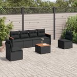 vidaXL Salon de jardin 7 Pièces avec coussins noir résine tressée