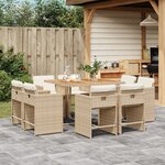 vidaXL Ensemble à manger de jardin et coussins 9 Pièces beige Poly rotin