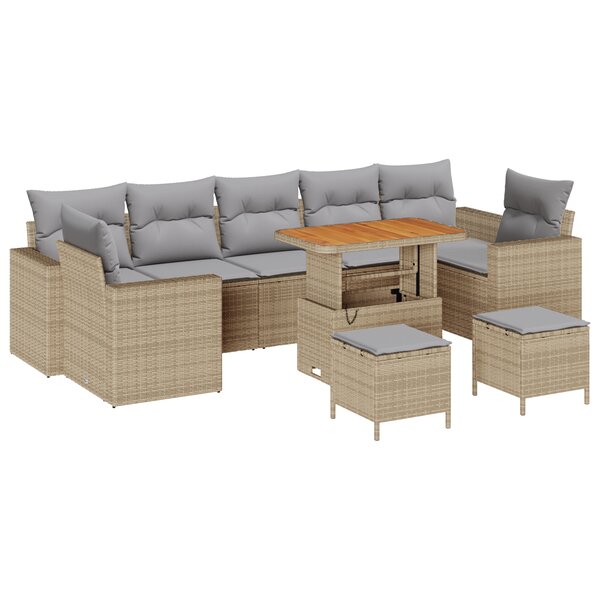 Ensemble de canapé de jardin de 10 pièces avec coussins Beige Poly Rattan Acacia