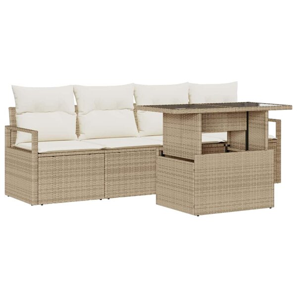vidaXL Ensemble de canapé de jardin 5 Pièces Beige Poly rotin