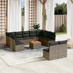 vidaXL Salon de jardin avec coussins 12 Pièces gris résine tressée