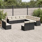 vidaXL Salon de jardin avec coussins 13 Pièces noir résine tressée