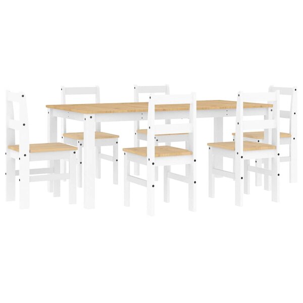 vidaXL Ensemble à manger Panama 7 Pièces blanc bois de pin massif