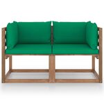 Canapé palette de jardin 2 places et coussins vert 02_0013271