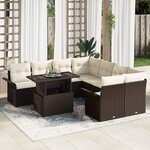 vidaXL Ensemble de canapé de jardin de 9 pièces avec coussins Marron Rotin Synthétique