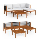 vidaXL Salon de jardin 5 pièces avec coussins  bois d'acacia crème et corde