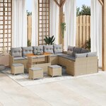Set de canapé de jardin 14 pièces avec coussins beige rotin synthétique acacia