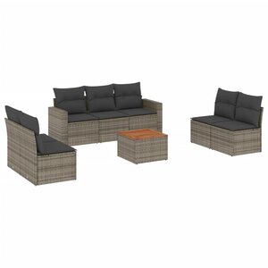 vidaXL Salon de jardin 8 Pièces avec coussins gris résine tressée