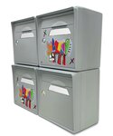Pack de 4 boîtes aux lettres murales - 2x "Vache de coeur [VanLuc]" - 2x "Gris souris"