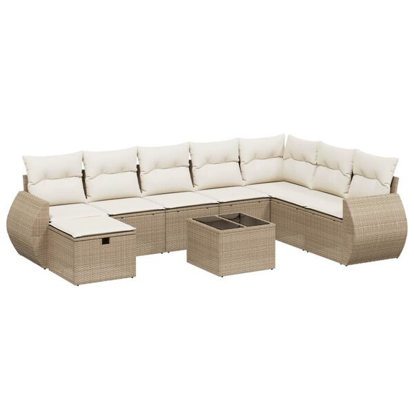 vidaXL Salon de jardin avec coussins 9 Pièces beige résine tressée