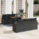 vidaXL Ensemble de canapé de jardin 7 pièces avec coussins Noir Poly Rattan