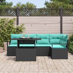 vidaXL Ensemble de canapé de jardin 6 Pièces Noir et Bleu polyrotin