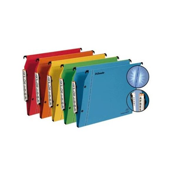 Boite 25 dossiers suspendus armoire LMG A4 fond 15 mm assortis ESSELTE