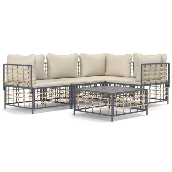 vidaXL Salon de jardin 5 Pièces avec coussins anthracite résine tressée