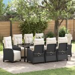 vidaXL Set de jardin de 9 pièces en rotin noir