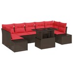 vidaXL Ensemble de canapé de jardin avec coussin 8 Pièces Marron et rouge