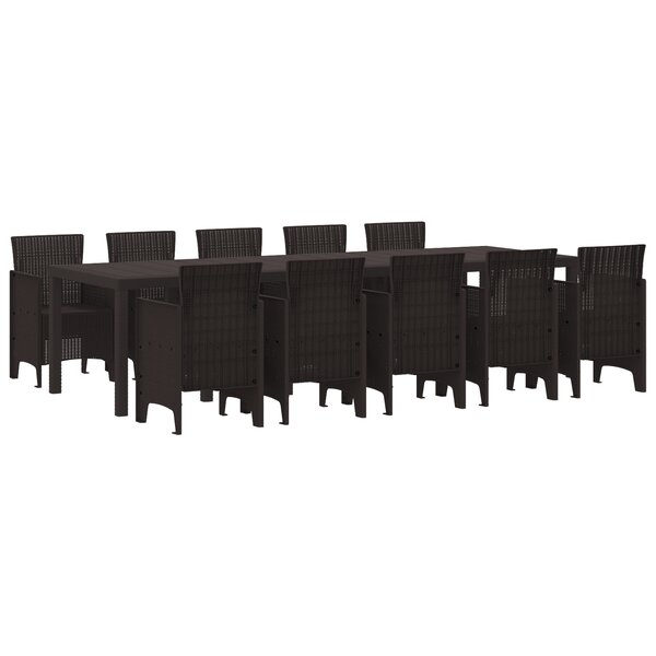Ensemble de Salle à Manger de Jardin 11 Pièces en Poly Rattan Marron
