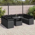 vidaXL Salon de jardin 10 Pièces avec coussins noir résine tressée