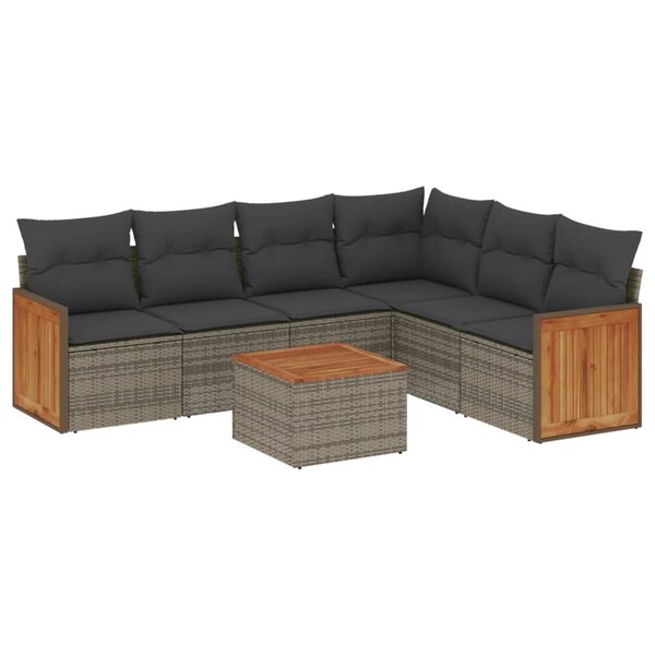 vidaXL Salon de jardin avec coussins 7 Pièces gris résine tressée