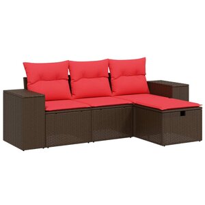 vidaXL Salon de jardin 4 Pièces avec coussins marron résine tressée