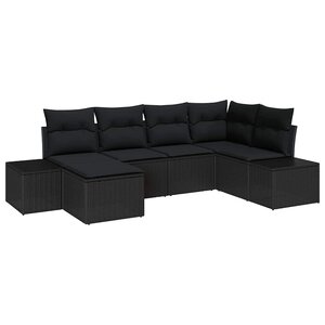 vidaXL Sofa de jardin 6 pièces avec des coussins en poly rattan noir
