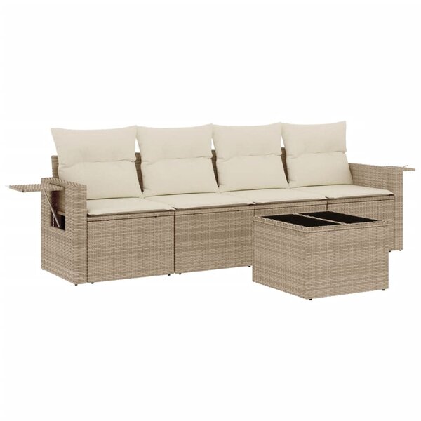 vidaXL Salon de jardin avec coussins 5 Pièces beige résine tressée