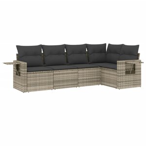 vidaXL Salon de jardin 5 Pièces avec coussins gris clair résine tressée