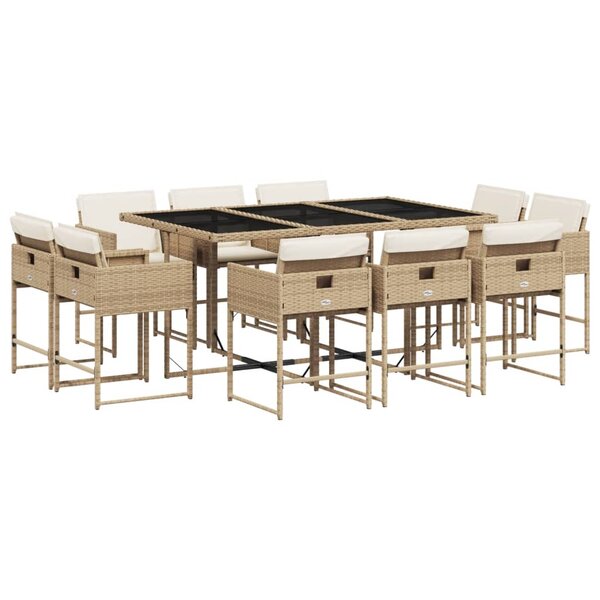 vidaXL Ensemble à manger de jardin et coussins 11 Pièces beige poly rotin