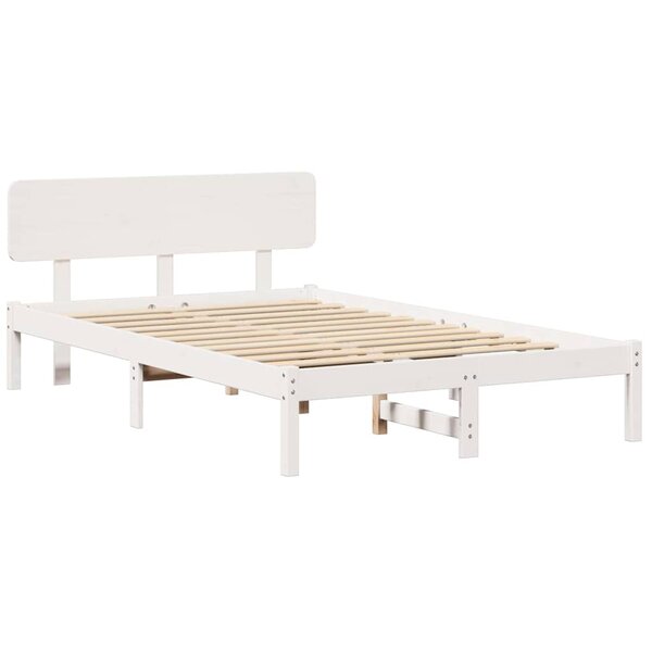 vidaXL Cadre de lit avec tête de lit blanche 135x190 cm en bois de pin massif.