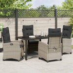 vidaXL Ensemble de salle à manger de jardin 5 pièces avec des coussins - Rattan poly gris clair